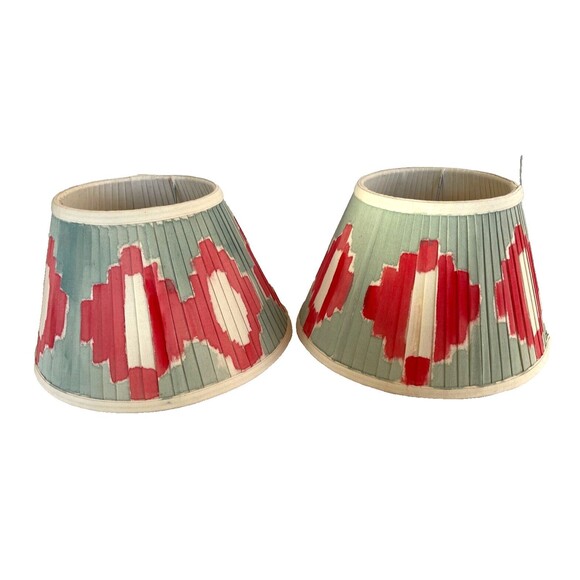 Custom Hand Painted Pleated Fabric Lamp Shade IKAT European Hardware 8" x 13" - Picture 9 of 16